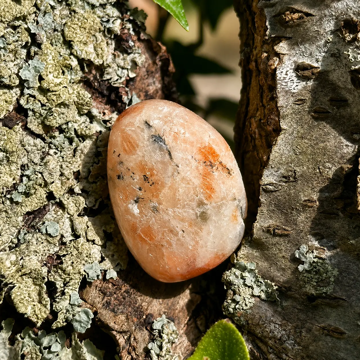 pierre de soleil roulée dans un arbre