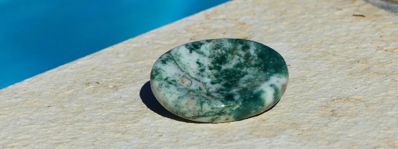 une pierre agate arbre au bord d'une piscine