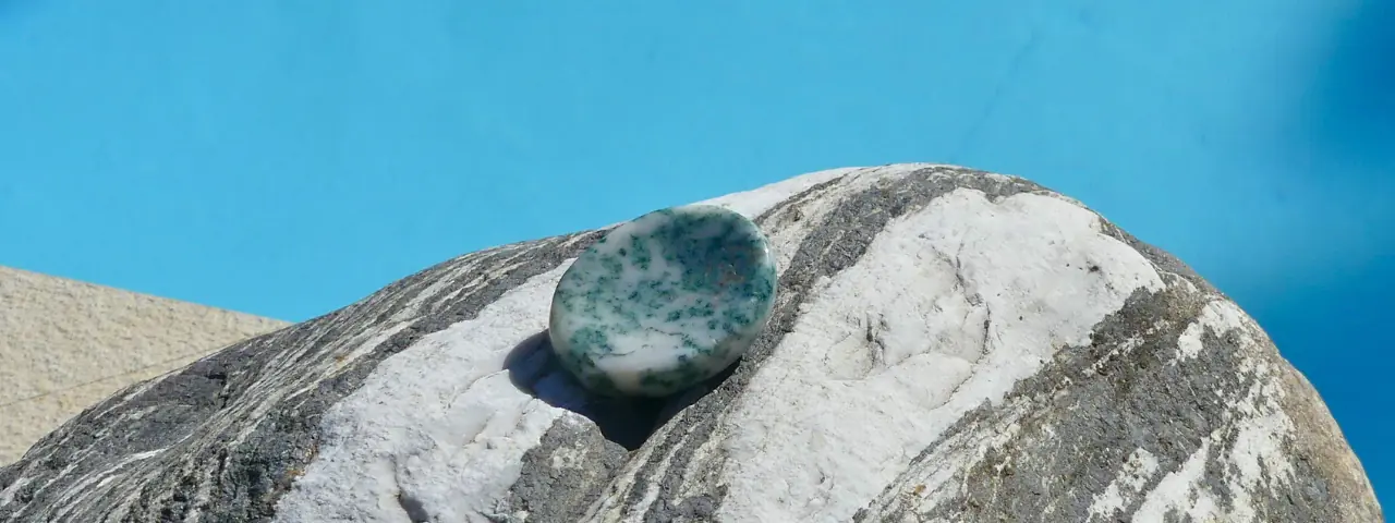 Galet anti stress agate arbre près d'une piscine