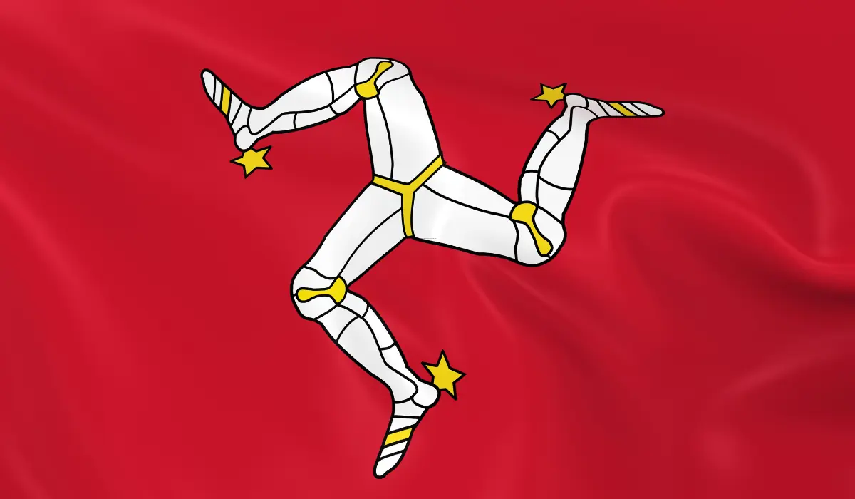 Drapeau de l'Ile de Man contenant l'idée du Triskell