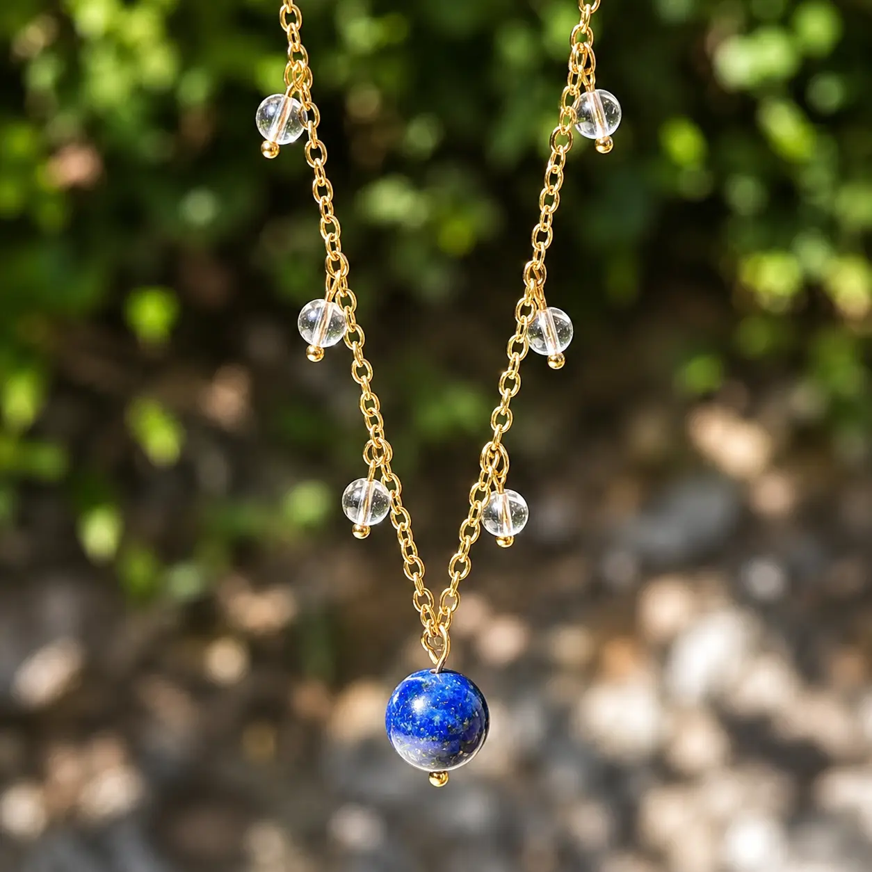 collier reliques n°1 lapis lazuli sur une branche d'arbre