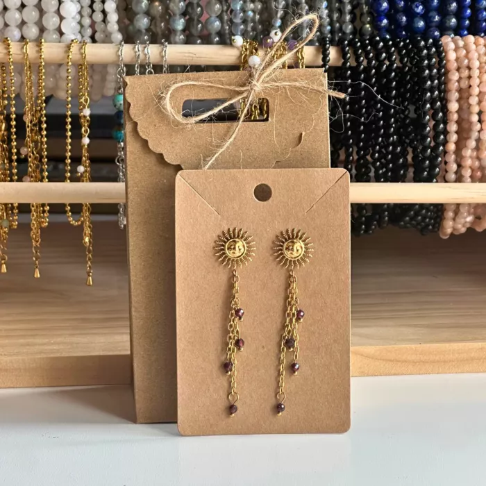 boucles d'oreilles reliques n°3 et leur paquet cadeau