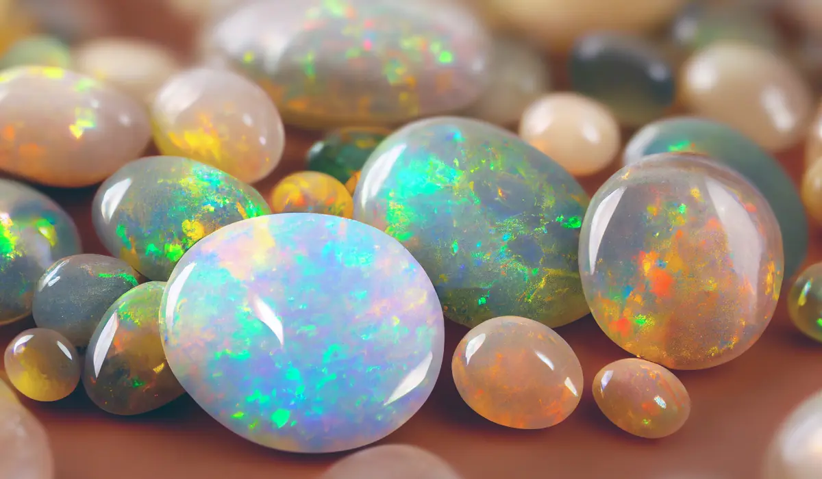 Plusieurs opales, un mineraloïde amorphe