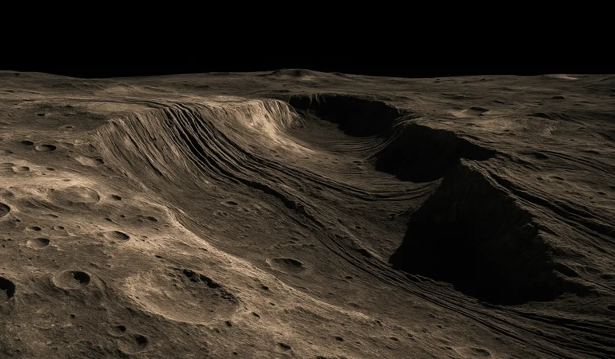 Vue d'artiste du sol de Ariel, lune de Uranus