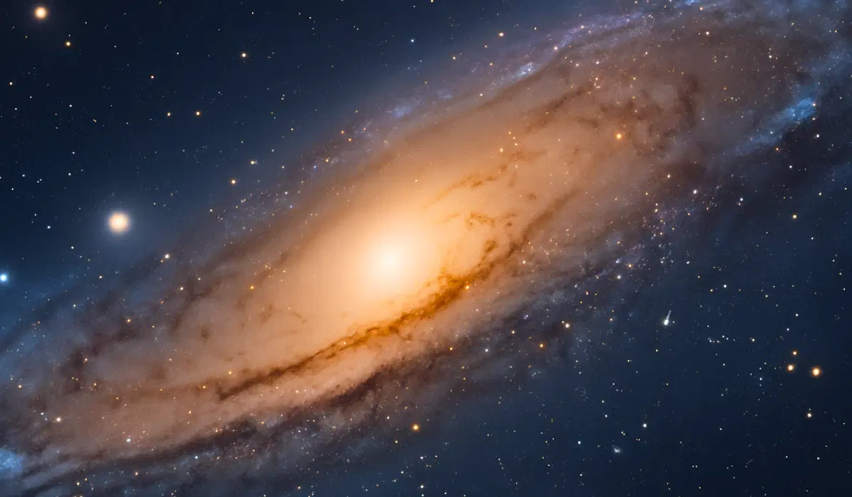 Galaxie d'andromède, vue d'artiste, gros plan