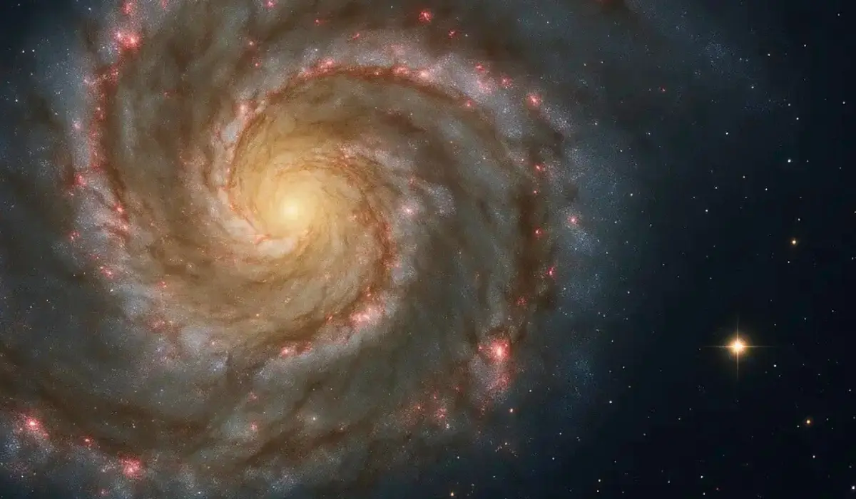 Galaxie du tourbillon, plan large, vue d'artiste