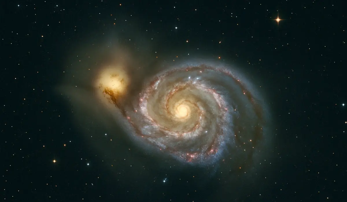 Galaxie du tourbillon et NGC 5195, vue d'artiste