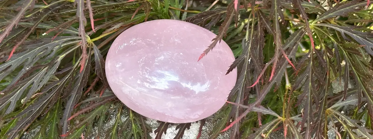 Quartz rose galet dans un jardin, en très gros plan