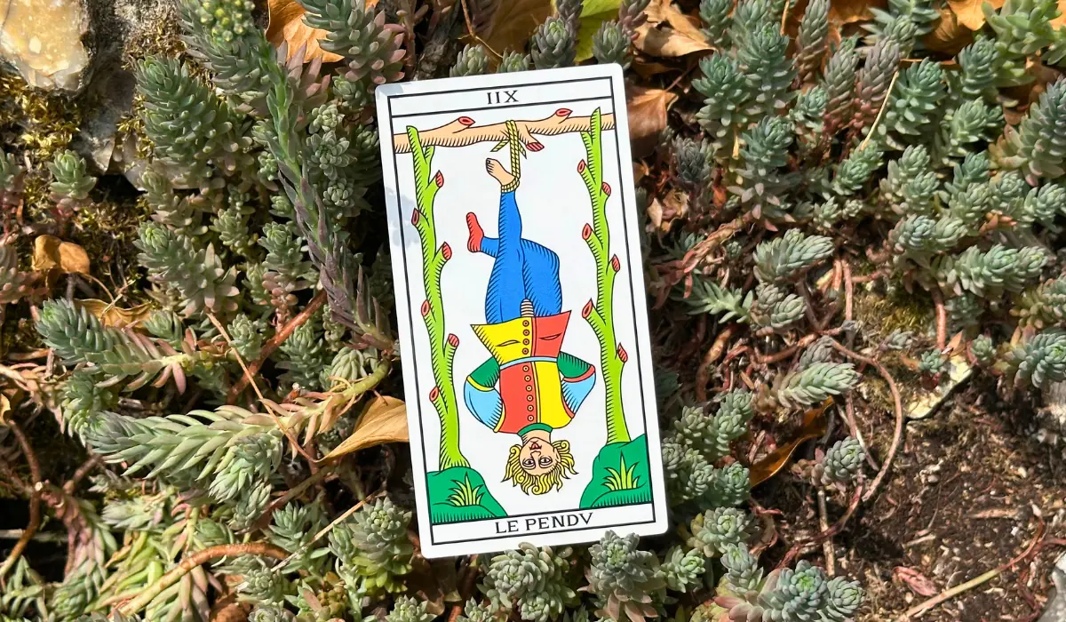 L'arcane du Pendu dans un jardin
