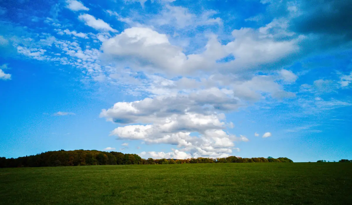 ciel bleu au dessus d'une plaine