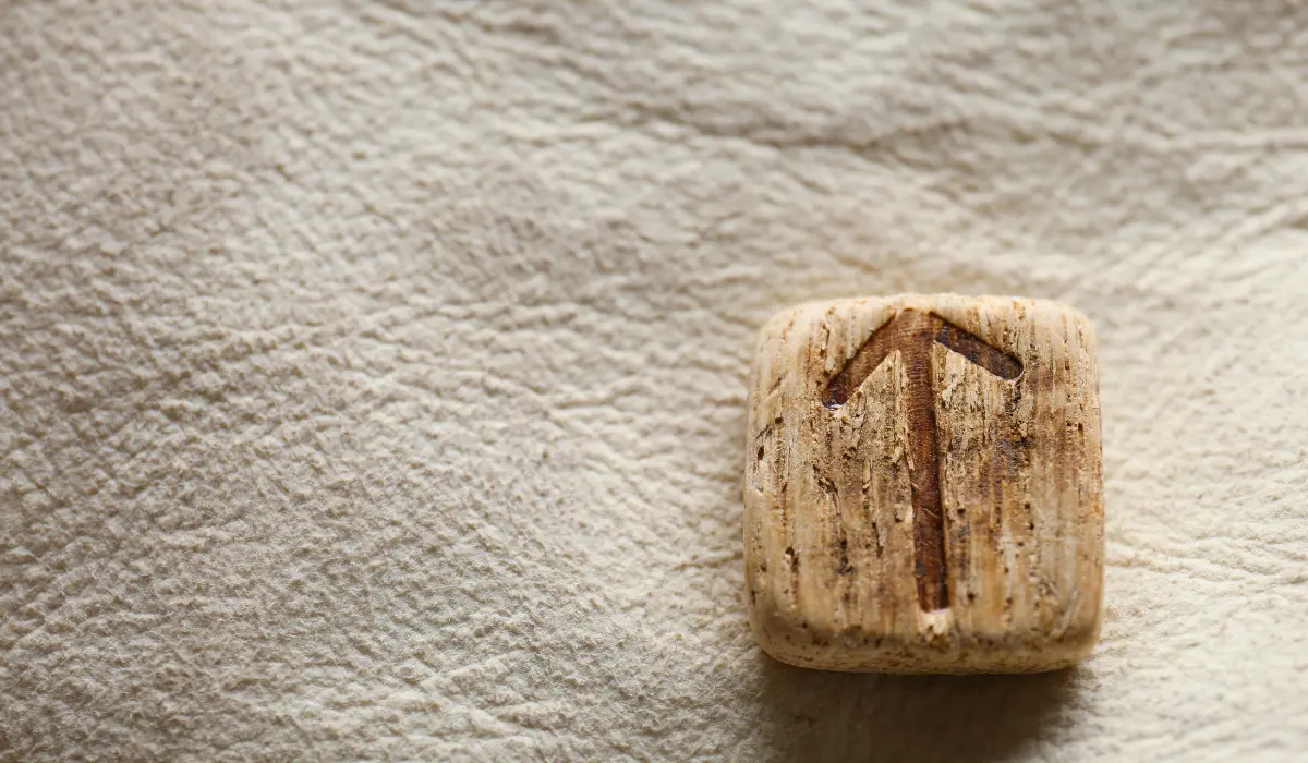 la rune tiwaz gravée sur une petite pièce de bois