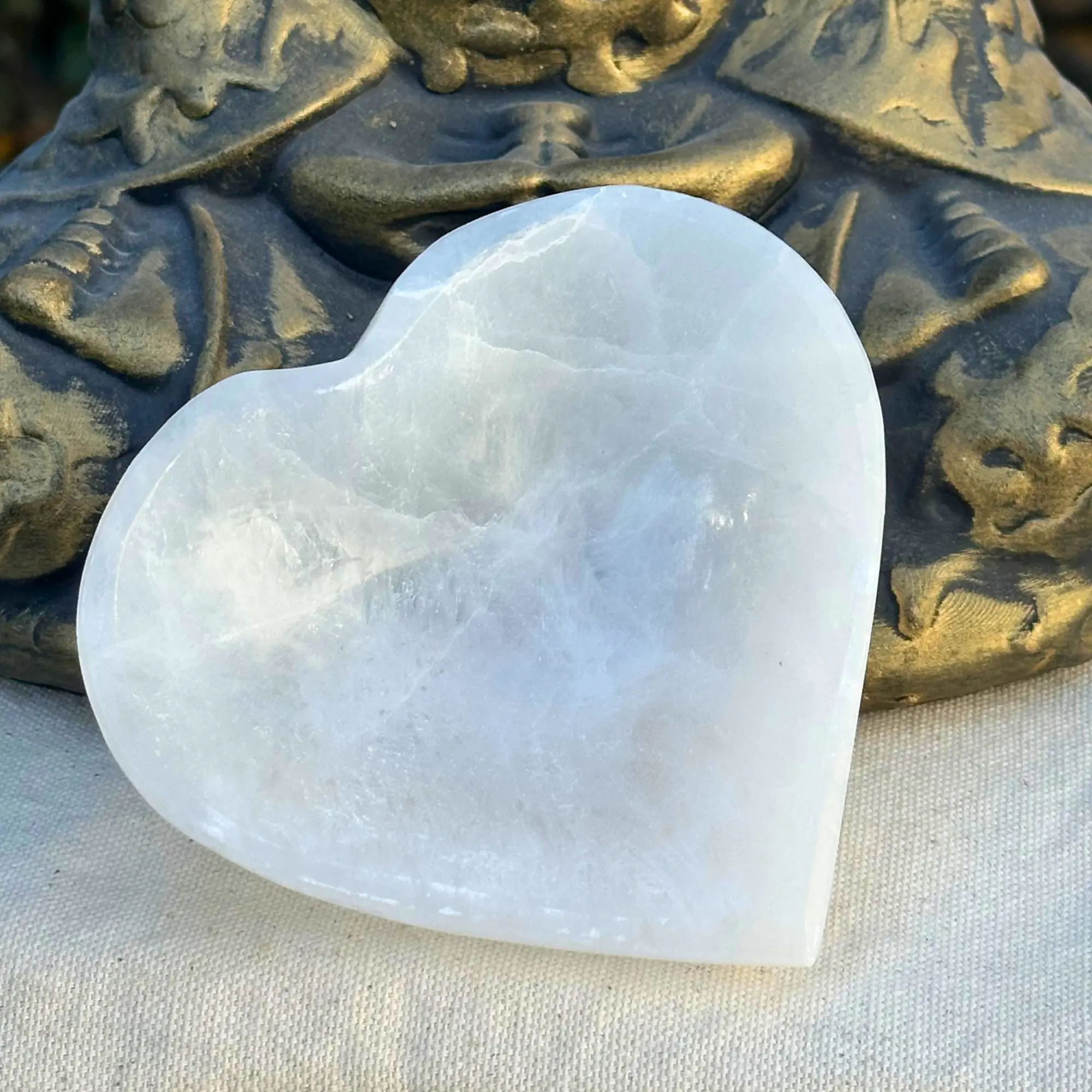 Bol sélénite coeur debout et face avant