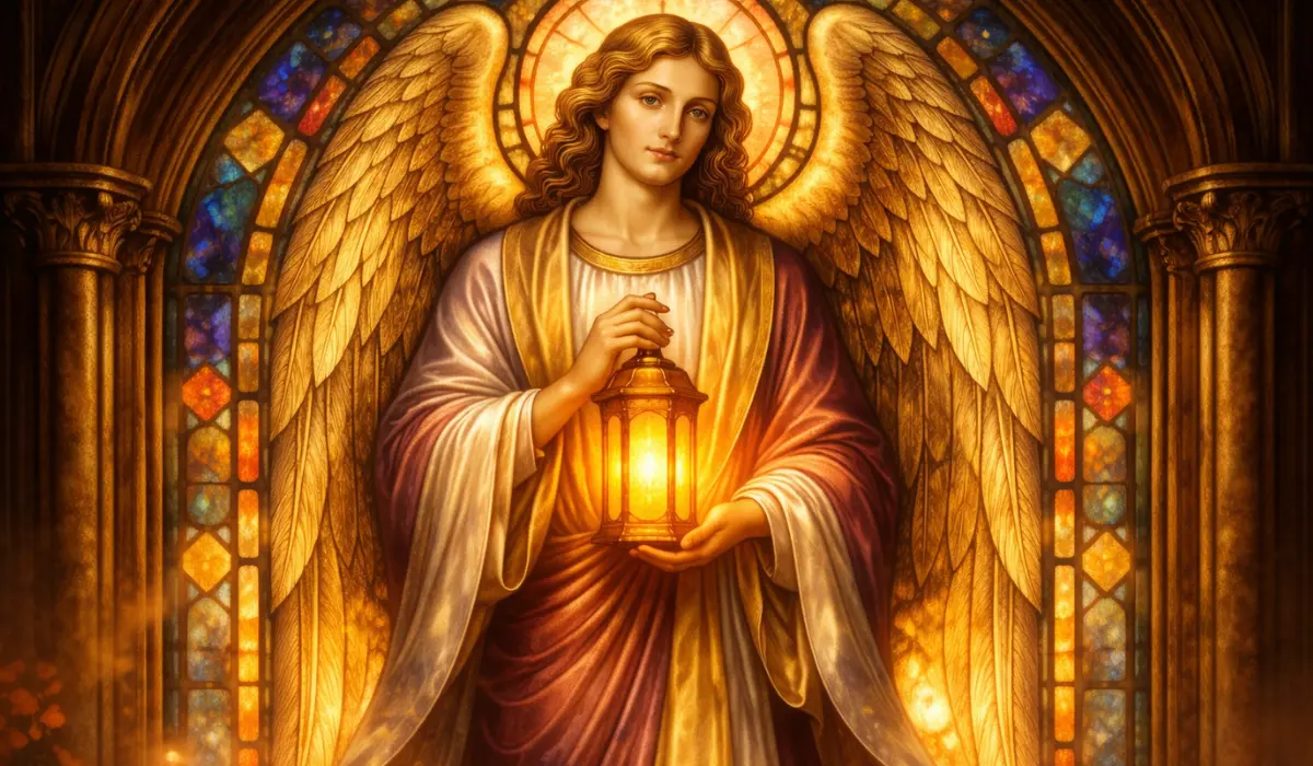 l'archange métatron dans un vitrail d'église