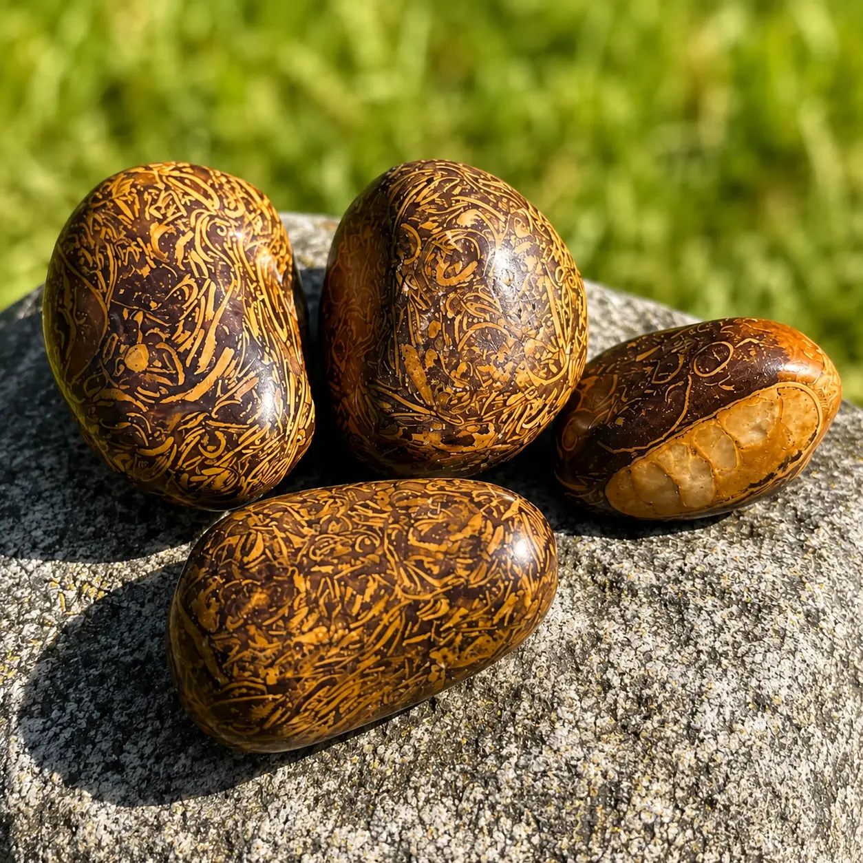 Jaspe peau de serpent roulé sur un rocher