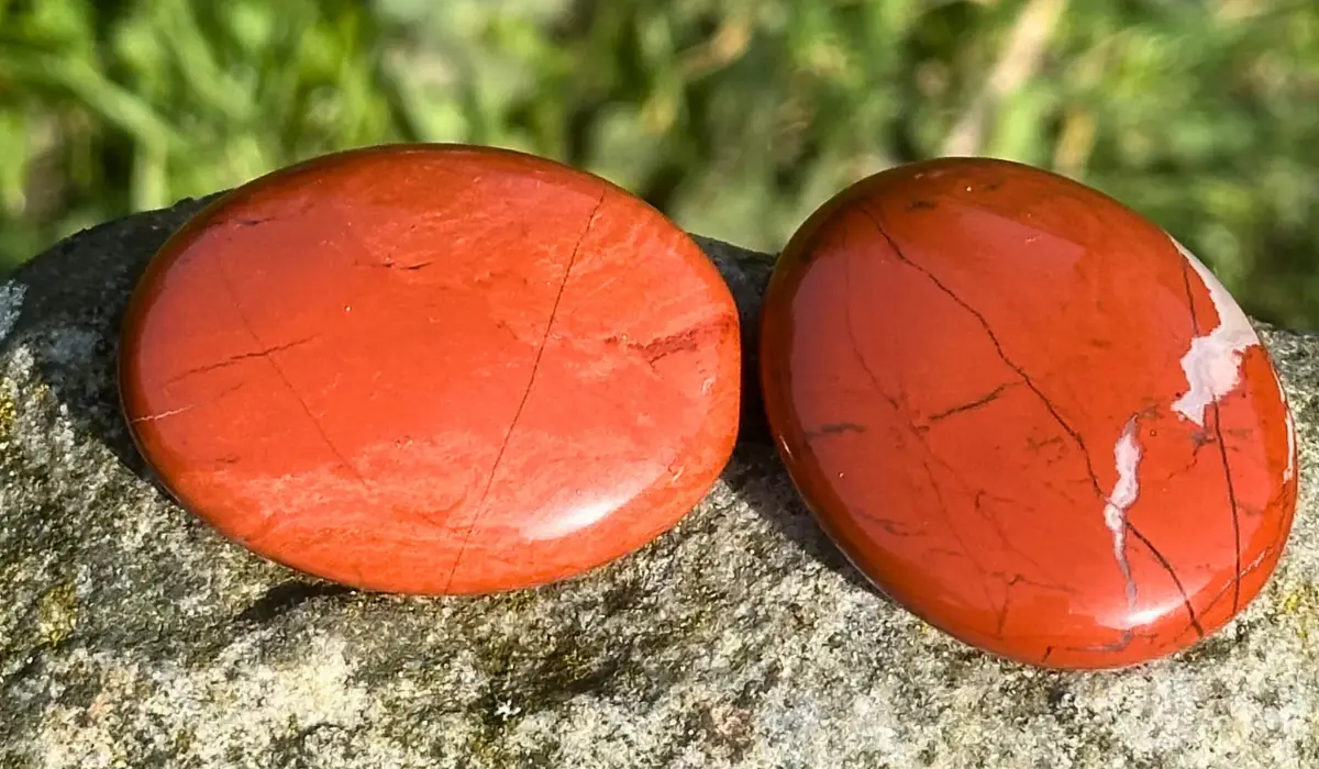 jaspe rouge posé dans un jardin