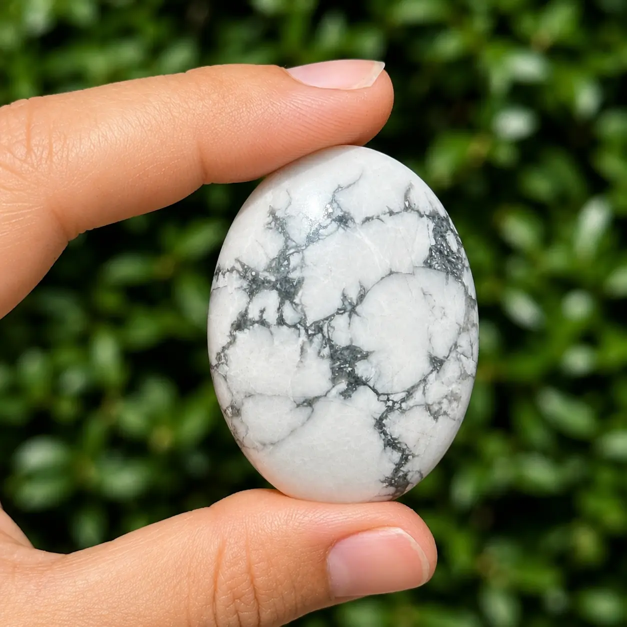 Un galet howlite blanche en gros plan