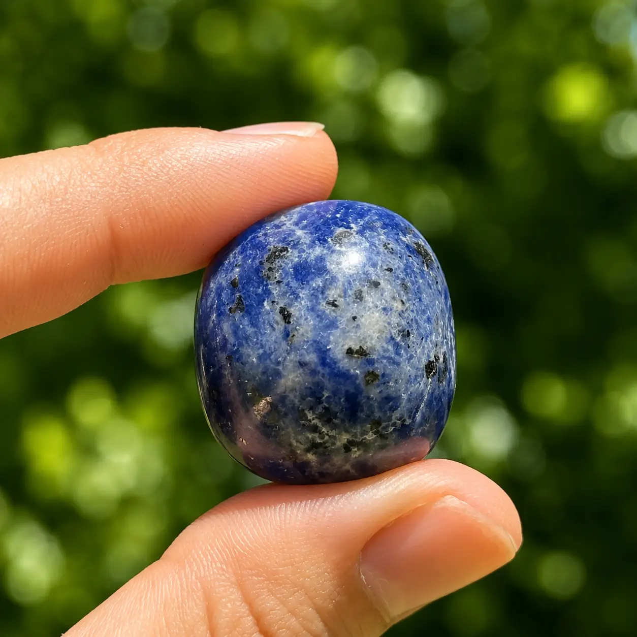 Sodalite roulée entre les doigts