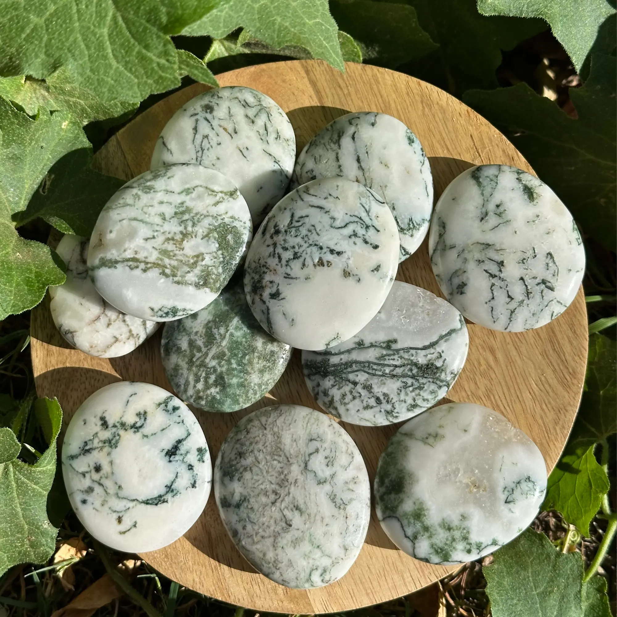 galet agate arbre sur une plaque en bois